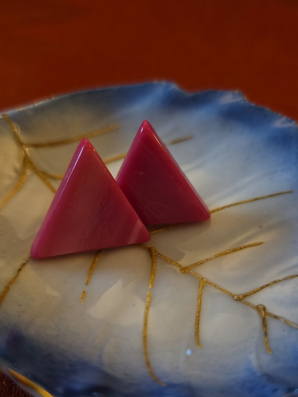 Vintage Pink Triangle Resin Stud Earrings